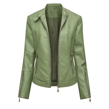 Green fitted zip jacket with stand collar and zip pockets
