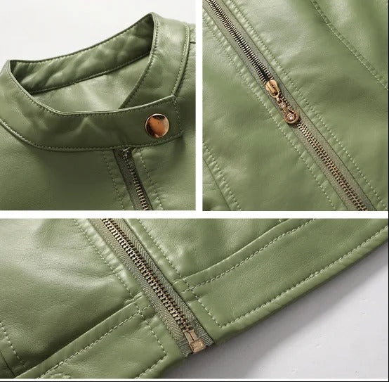 Green fitted zip jacket with stand collar and zip pockets